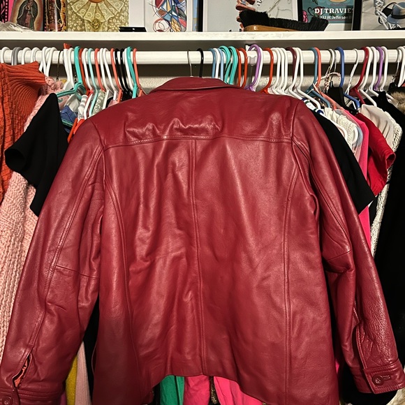 Cherry Red Genuine Leather Kathy Ireland Jacket - Picture 2 of 4